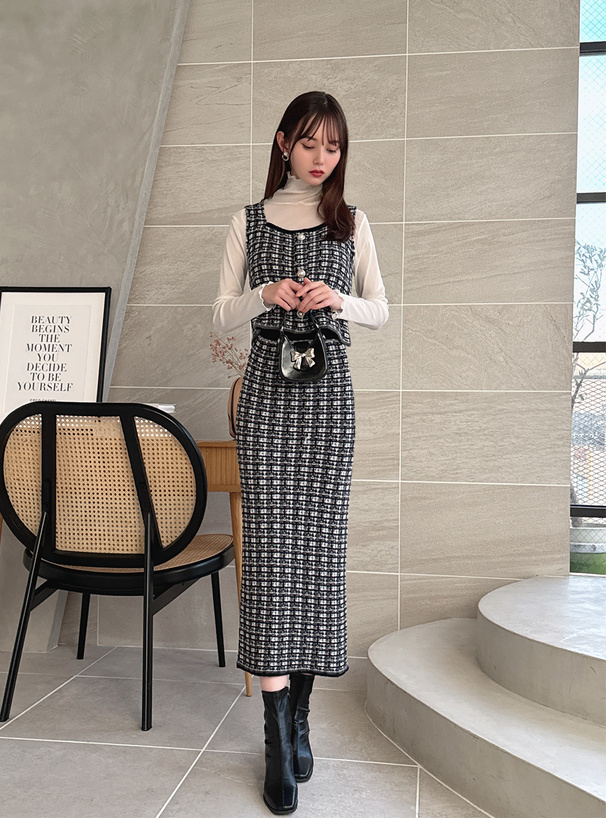 ビスチェXタイトスカートツイードニットセットアップ[dr525