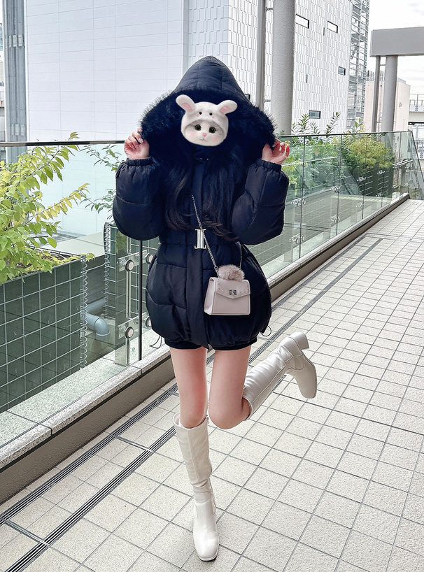 ベルト付きファー中綿ダウンコート[kd47] | レディースファッション