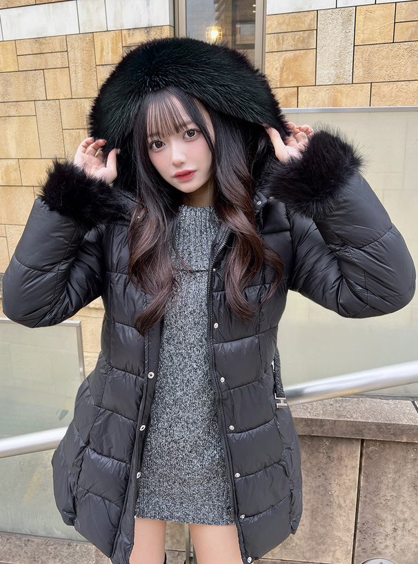 ベルト付きファーAラインダウンコート[kd79] | レディースファッション