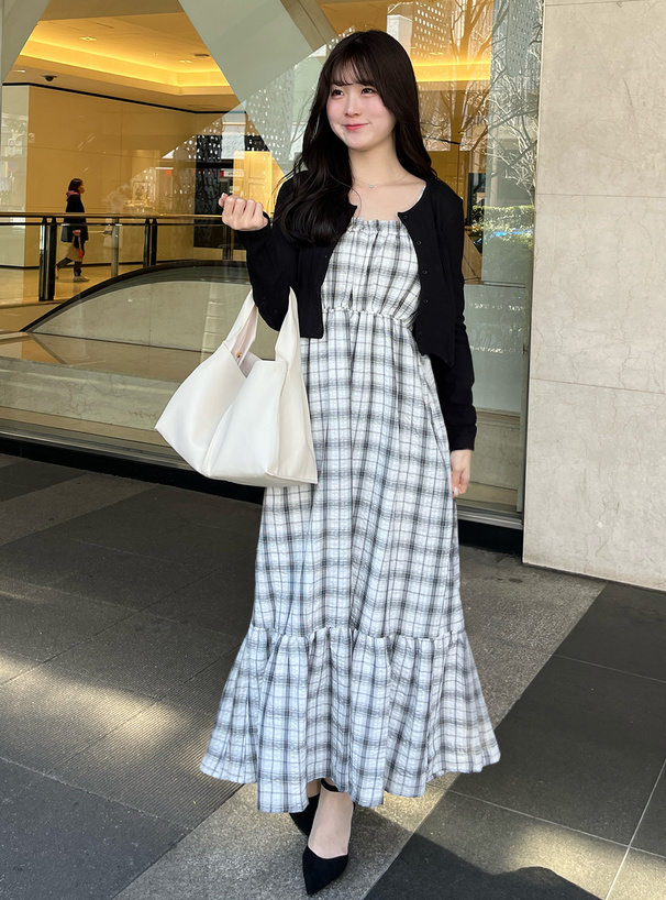 前後2Wayチェック柄フレアロングワンピース[pp192] | レディース