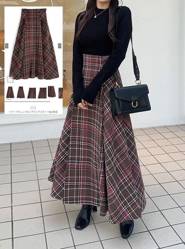 ツイードチェックロングフレアスカート[tu1812] | レディース