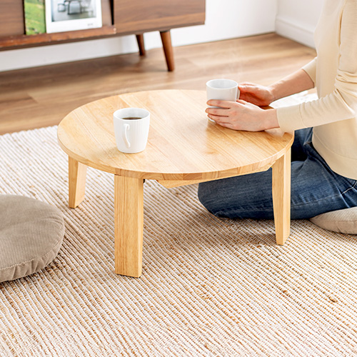 ちゃぶ台（丸・折りたたみ）｜キッズテーブルに最適・天然木60cm
