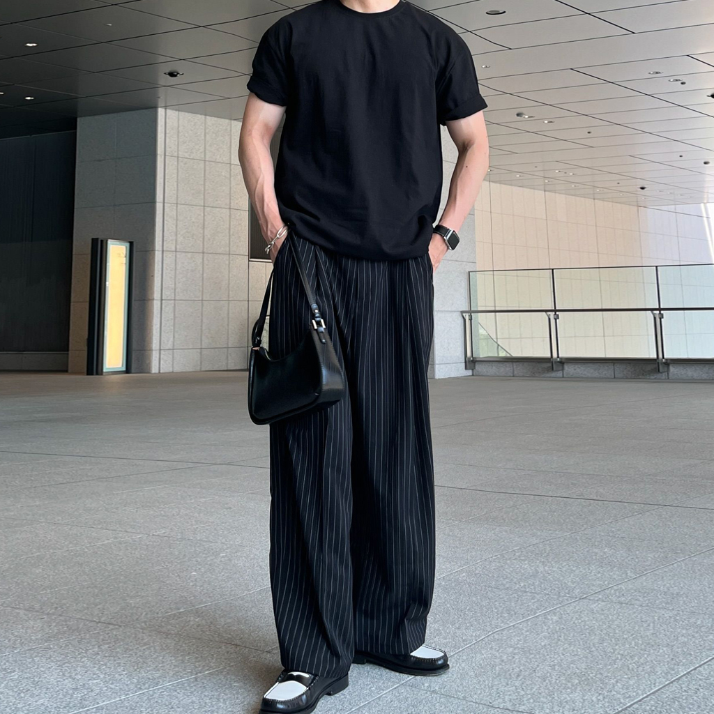 タック入りストライプスラックス | ファッション通販サイト NUGU