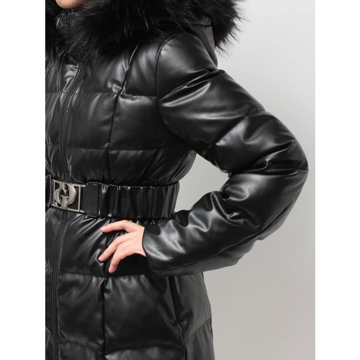 GDベルト付きフェイクレザーロングダウンコート[品番：MKSW0066479