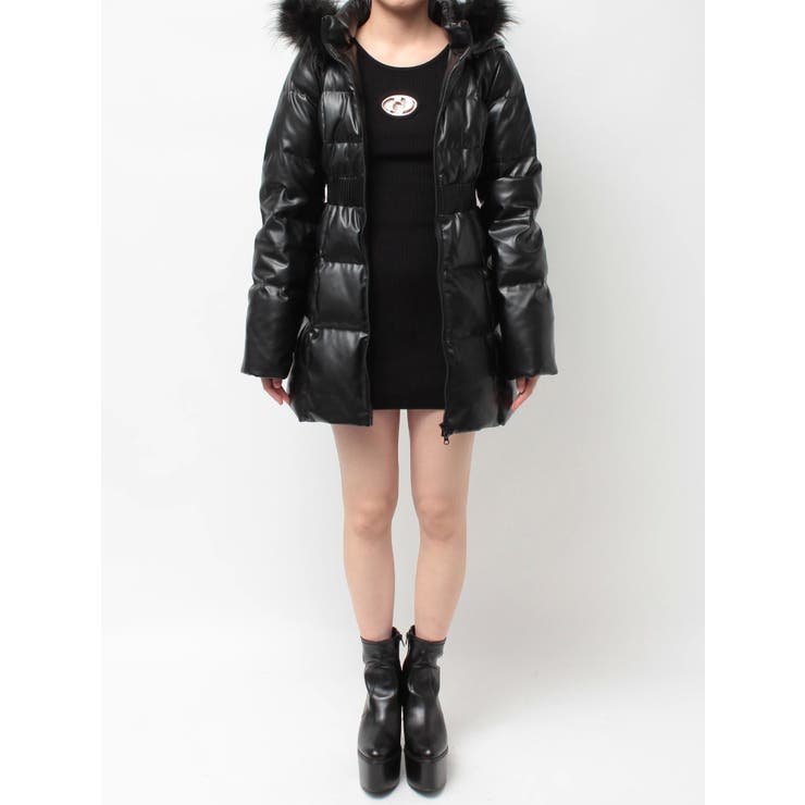 GDベルト付きフェイクレザーロングダウンコート[品番：MKSW0066479