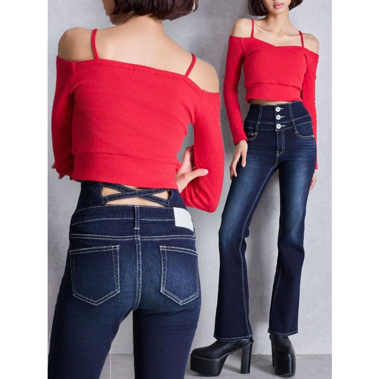 ハイウエストBACKクロスフレアパンツ[品番：MKSW0068681]｜GYDA