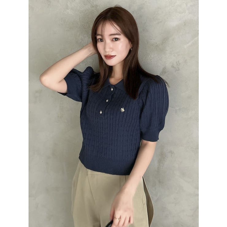 POLO BCS コラボ】ケーブルポロニットトップス[品番：MKSW0058796