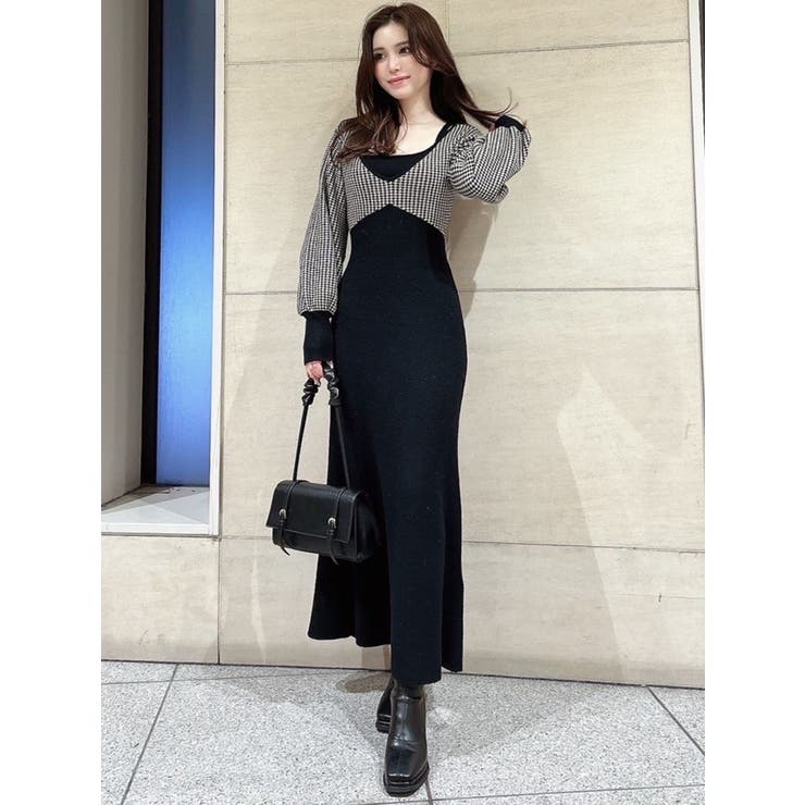 ハウンドトゥースニットワンピース[品番：MKSW0055368]｜RESEXXY