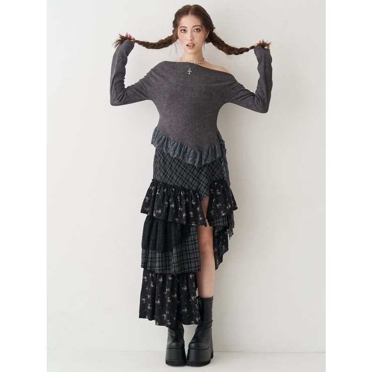 ミックスドッキングアシンメトリースカート[品番：MKSW0068137]｜EVRIS