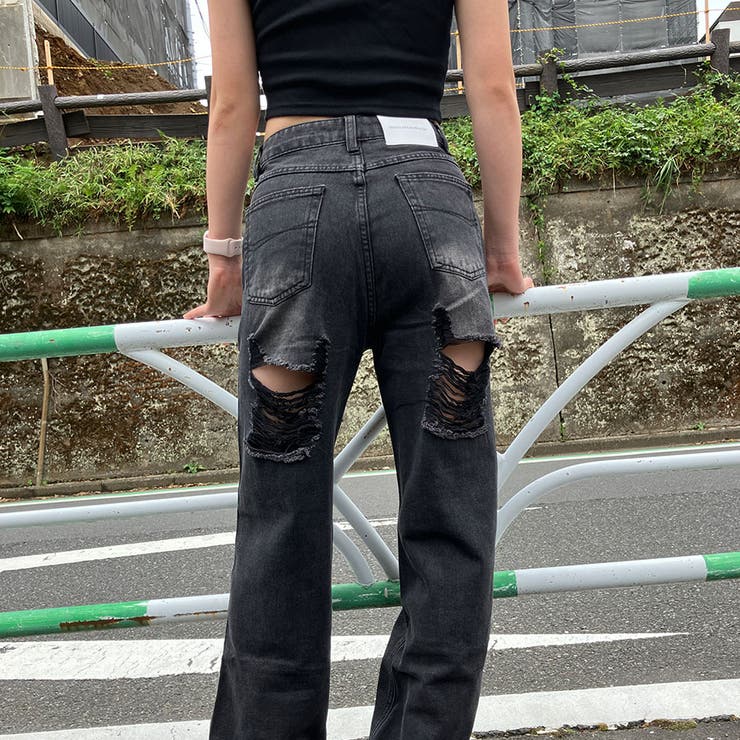 新色追加！！】バッグダメージデニムストレートパンツ[品番