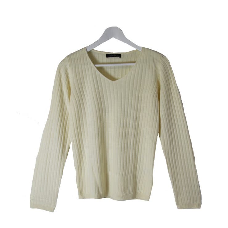 ニット レディース トップス Vネック セーター 長袖 リブニット[品番
