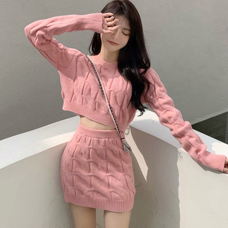 ニットトップス ミニスカートセットアップ[品番：II000011075