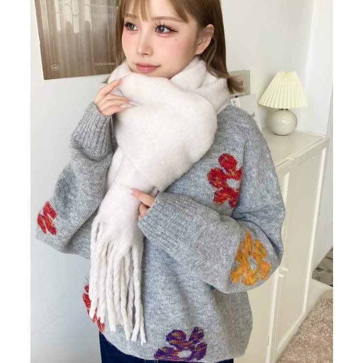 ミックスカラーフラワージャガードニットプルオーバー6G[品番