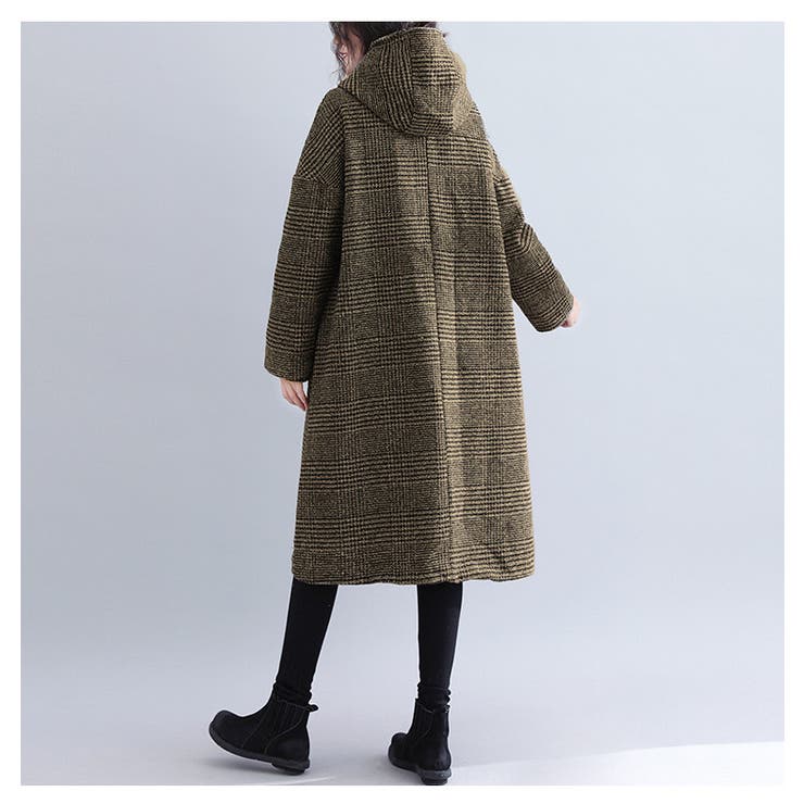 フード付き千鳥柄チェスターコート レディース アウター[品番