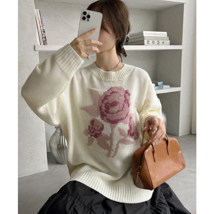 ローズ ジャガード オーバーサイズ ニット[品番：ORGW0009205]｜Ada