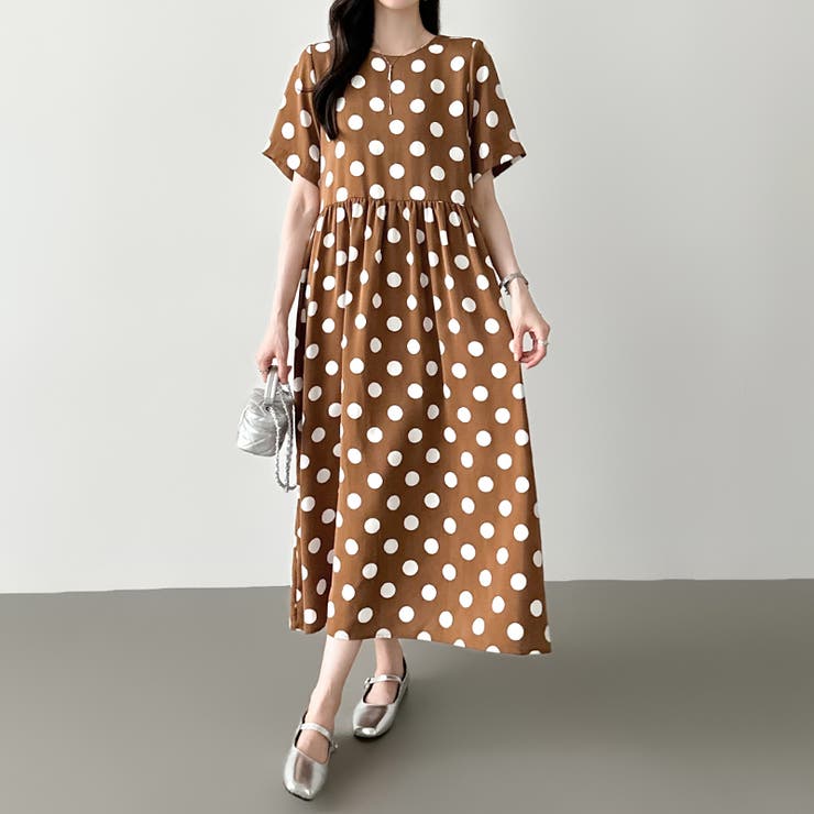 ドットワンピース 水玉マキシワンピース 夏ワンピース[品番