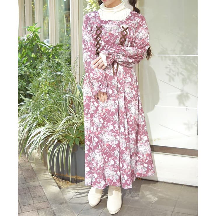 フレーズローズ柄ワンピース[品番：IGAW0005784]｜axes femme