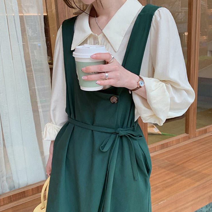 ウエストマークリボン フレアジャンパースカート[品番：ADEW0003601