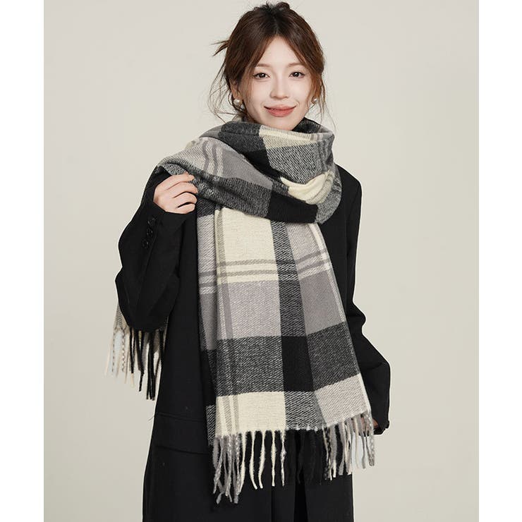 チェック柄マフラー 大判 ストール[品番：AGCW0005923]｜SUNSHINE