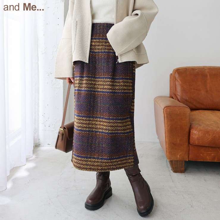 ウール調 チェック柄 タイトスカート[品番：AZ000004465]｜andme