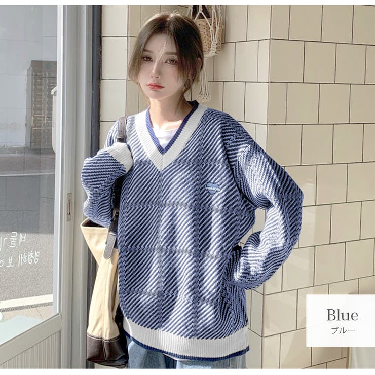 ニットトップス Vネック オーバーサイズ[品番：JCSW0000852]｜JOCOSA