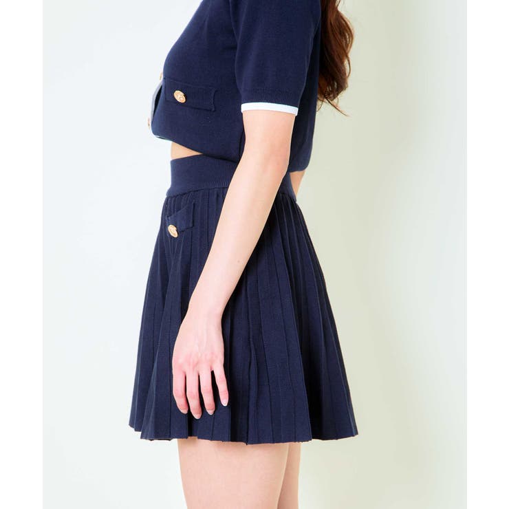 2点セットで着映え》レディース 金ボタンニット×プリーツスカートSETUP