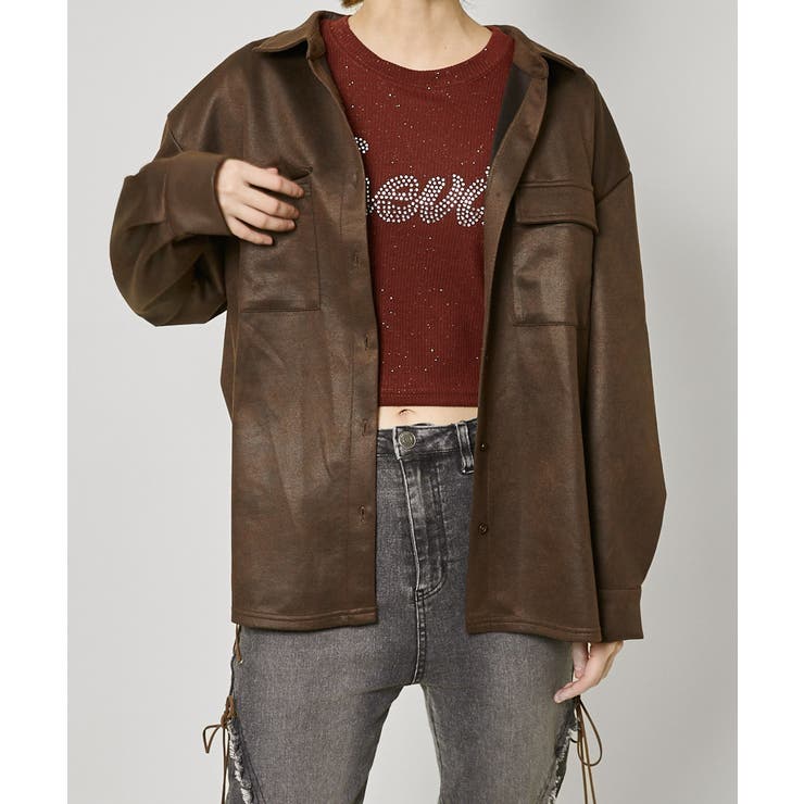 フェイクレザー見え×ゆるシルエット》一枚でサマ見え！合皮風ポンチ