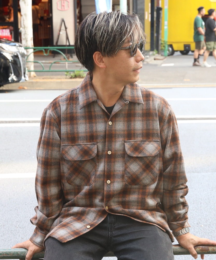 ウールミックスオープンカラーシャツ(S ブラック): トップス｜Right-on