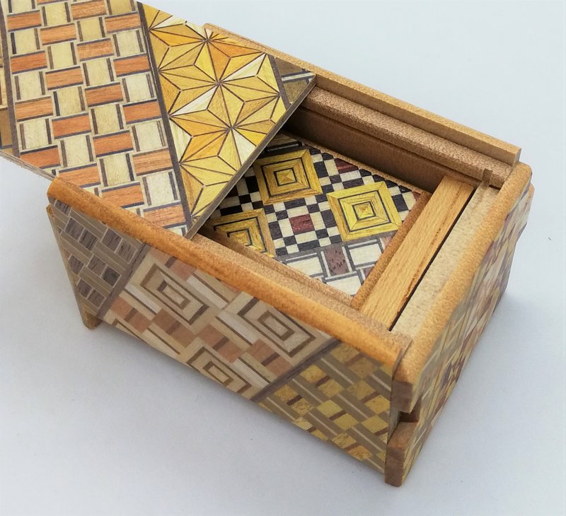 入れ子秘密箱 2.5寸5回・豆14回セット 伝統寄木パズル箱 箱根寄木細工