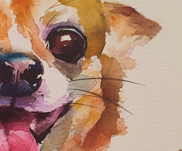 ロシア チワワの水彩画カラフルな動物アート小型犬のイラストペット