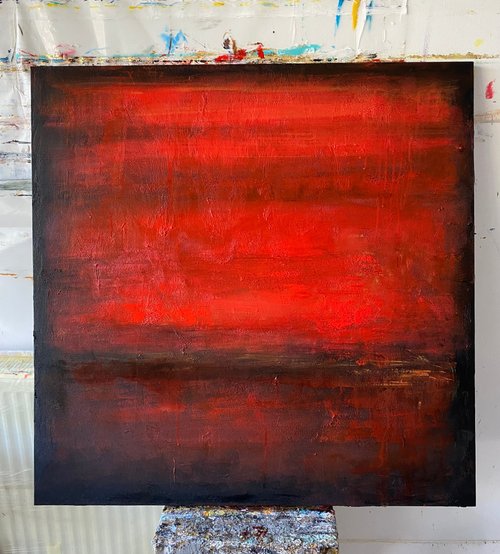 送料無料】スペイン オリジナルの抽象画 赤と黒のキャンバスアート