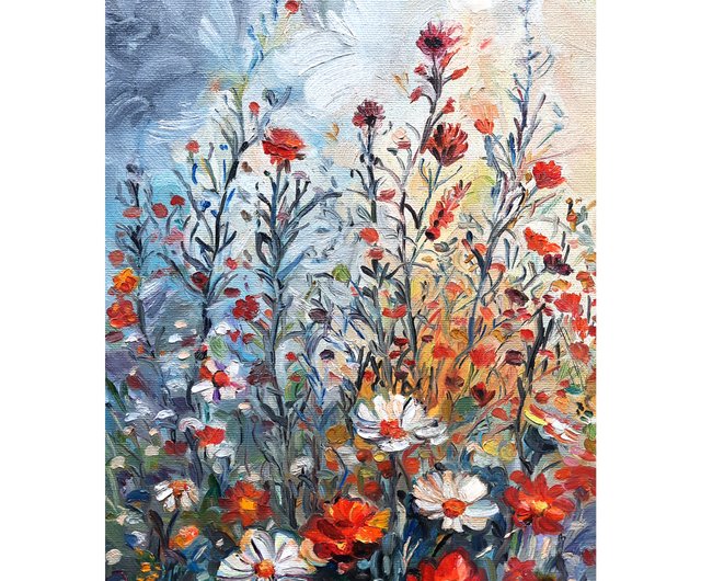 送料無料】ロシア 原創画 草原の絵の花のアートワーク オリジナル