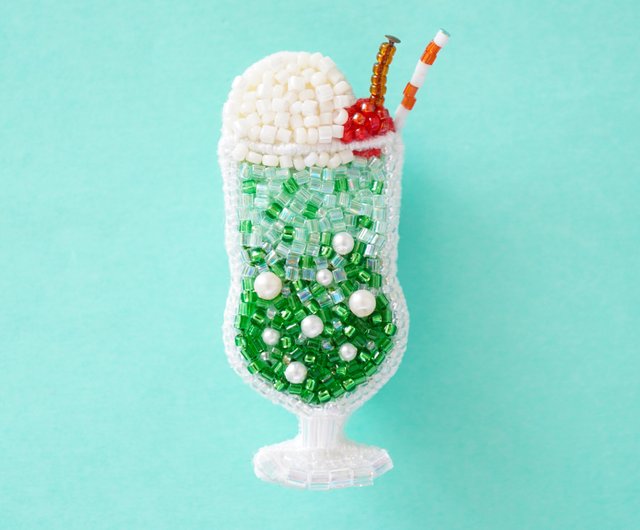 まさはる チューリップ メロンソーダ ビーズ刺繍ブローチ メロンソーダ