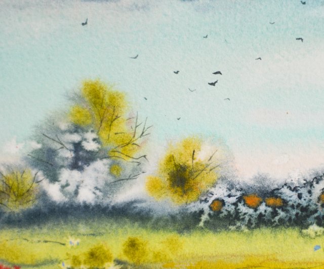 ロシア 夏の風景 手作りの絵 素朴な オリジナルの水彩画 抽象画