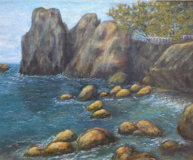 油絵 絵画 【岩場の海】 【公式通販】