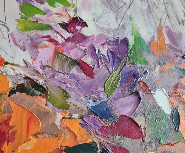 ロシア 花のオリジナル油絵キャンバス油彩抽象画花瓶の花 Artdilia