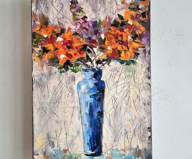 ロシア 花のオリジナル油絵キャンバス油彩抽象画花瓶の花 Artdilia