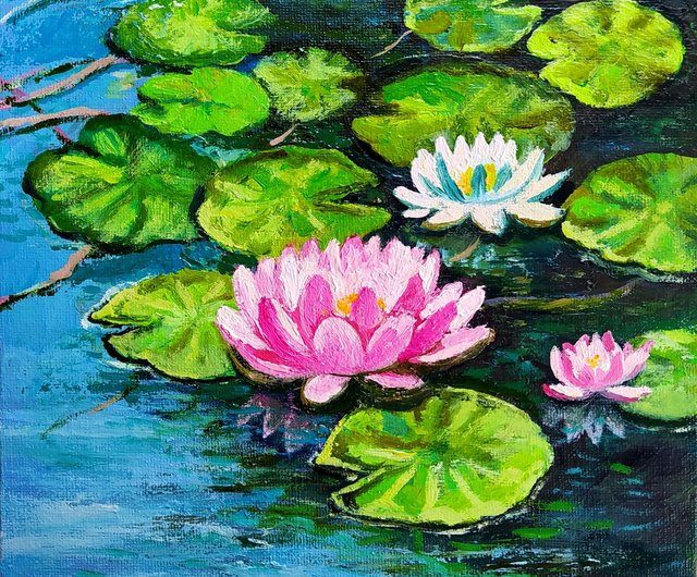 送料無料】ロシア 蓮の絵の花オリジナルアートオイルキャンバス睡蓮