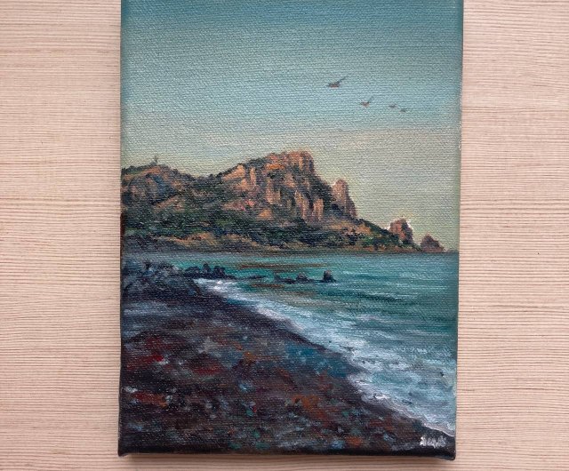 ロシア 風景画 海景油絵 海岸 小さな絵画 海 壁飾り Yackunaite_Art