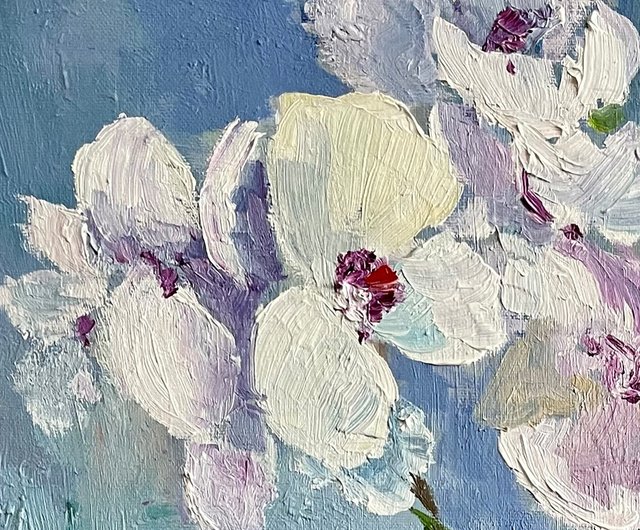 送料無料】ロシア 白蘭手描き油絵、胡蝶蘭の鉢植え、花の絵 タチアート