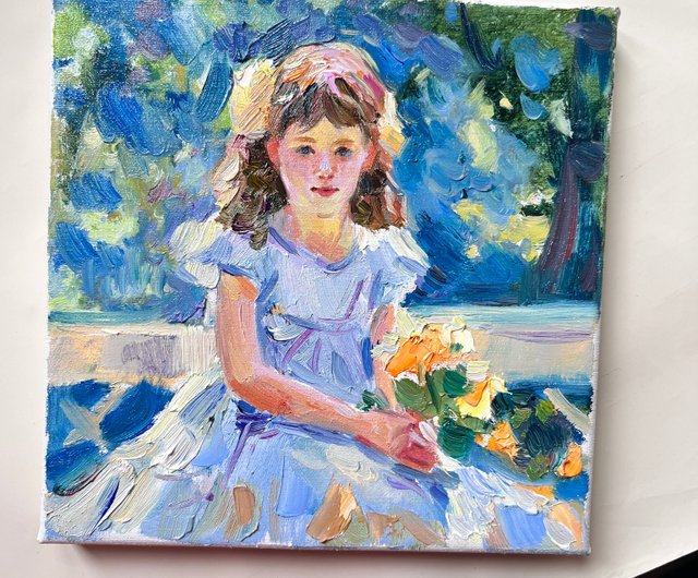 送料無料】ロシア 女の子の絵画 オリジナルアート 太陽 印象派 油絵 20