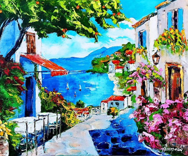 送料無料】ウクライナ ソレント絵画 イタリア オリジナルアート
