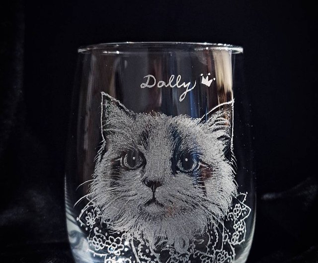 台湾 オーダーメイド - 手彫りガラス [pet-cat] 秋のグラス chuglass