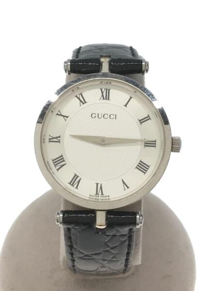 GUCCI(グッチ) / クォーツ腕時計/アナログ/レザー/SLV/BLK//ローマン
