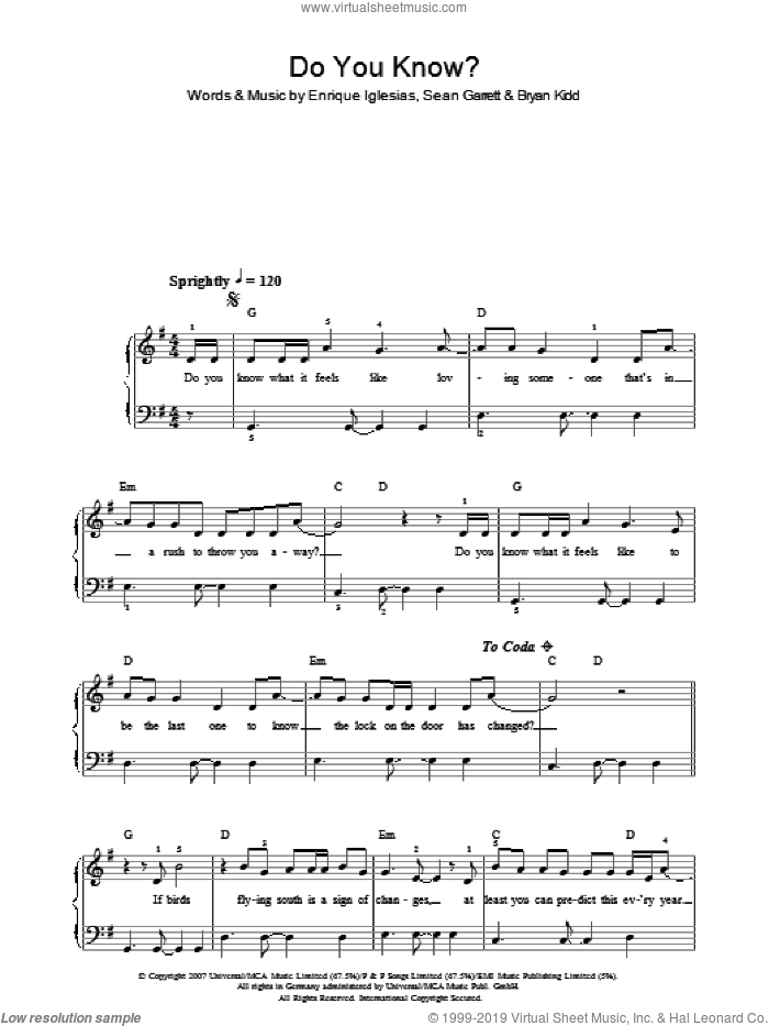 Do You Know? sheet music for piano solo (PDF)