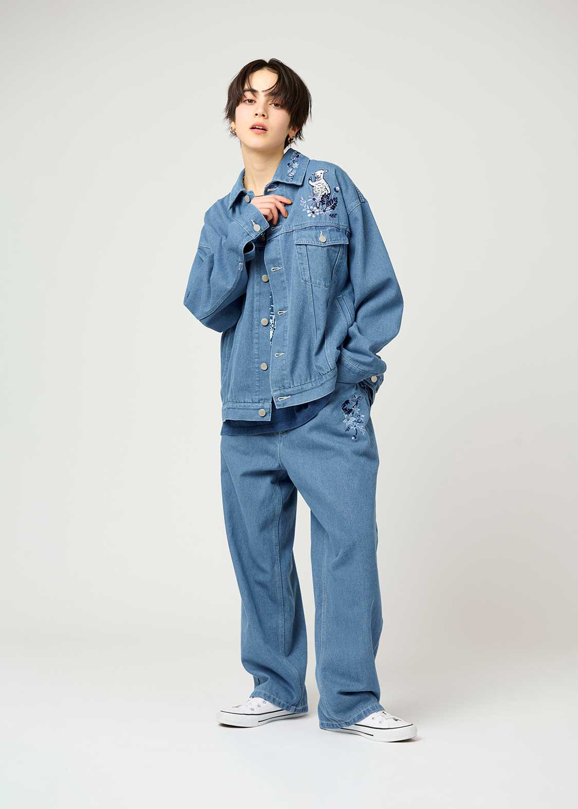 フラワーカンフーラムチョップ｜デニムジャケット｜ユニセックス