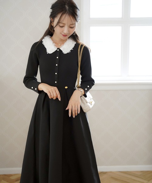 フラワー 襟付き ニット ワンピース le reve vaniller（ワンピース