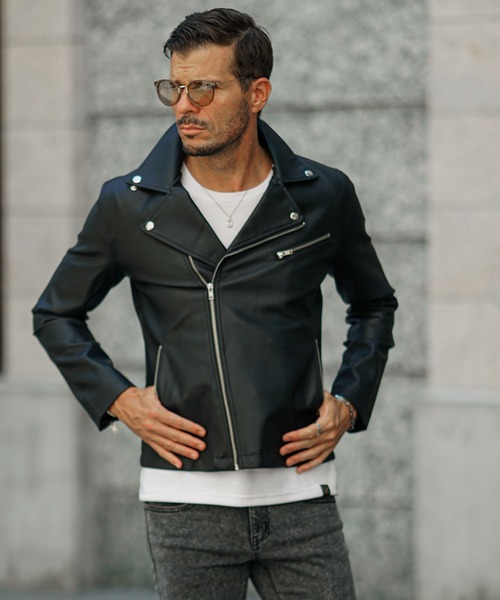 セール】PUレザーダブルライダース メンズ アウター ジャケット レザー