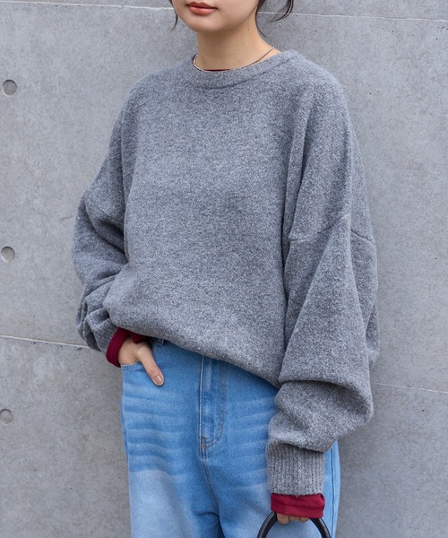 コクーン ミックスカラー オーバーサイズ クルーネック ニット（ニット