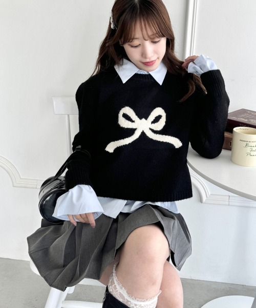 セール】リボンジャガードニットトップス（ニット/セーター）｜Loueme